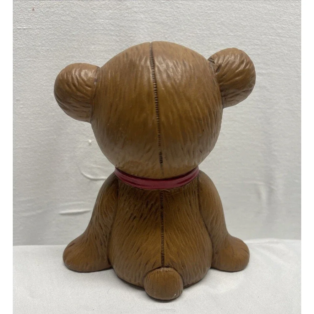 Vintage 1980's BROWN TEDDY BEAR RED BOW Shelf Sitter 8” Tall Child’s Room Decor